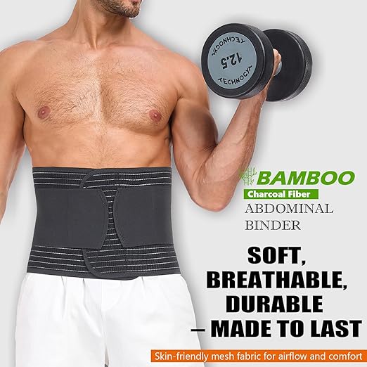 Abdominal Binder for Men and Women – Post Surgery & Postpartum Recovery Hernia Support Belt Waist Trainer for Men Adjustable Compression Wrap (Black,M)-CubbioJoy