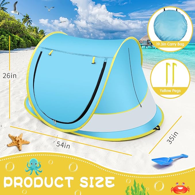 Baby Beach Tent,Large Pop Up Beach Tent Sun Shade for Beach,Portable Baby Travel Tent with Mosquito Net,Indoor Baby Play Tent,UPF 50+ UV Protection Sun Shelters for Infants-CubbioJoy