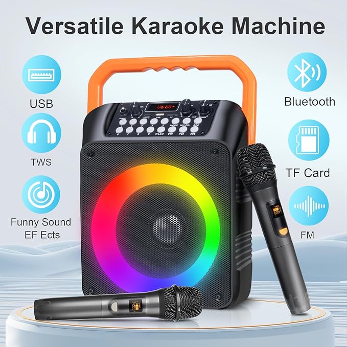 Karaoke Machine,Karaoke Machine for Adults with 2 Wireless Microphones/6.5IN Speaker/PA System with Remote Control/LED Light/Remote Control,Portable Bluetooth Karaoke Speaker Supports TWS/REC/AUX/USB-CubbioJoy
