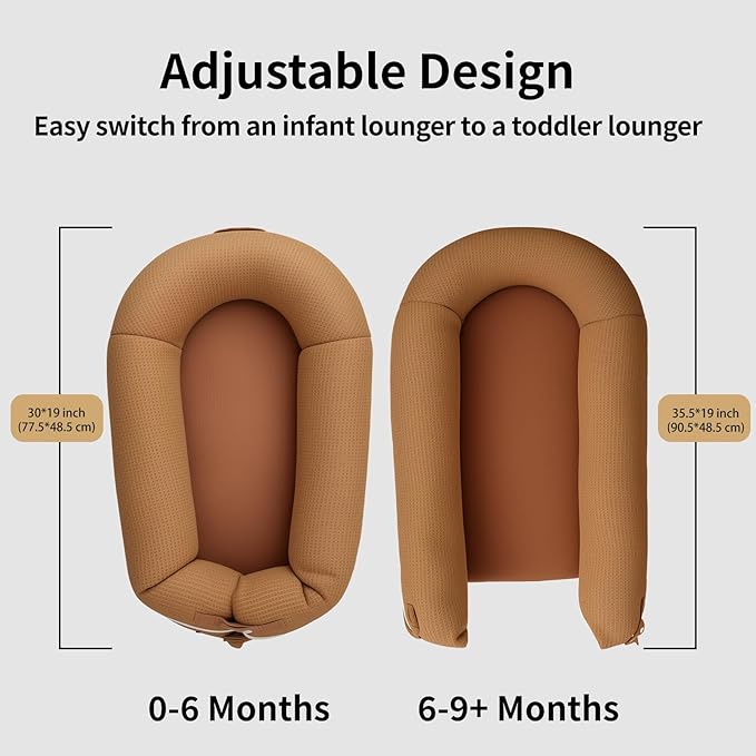 Baby Lounger, Deluxe Infant Lounger, Baby Nest Cover for Baby, Breathable Cotton, Adjustable Baby Floor Seat for Tummy Time, Newborn Essentials for Baby 0-12 Months (Brown)-CubbioJoy