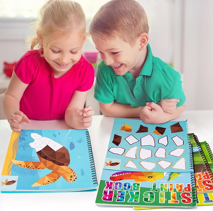 90shine 4PCS Sticker Books for Kids Ages 4-8 Includes Underwater Pet Dinosaur Rainbow Themed Multiple Designs Party Gift Create 44 Pictures-CubbioJoy