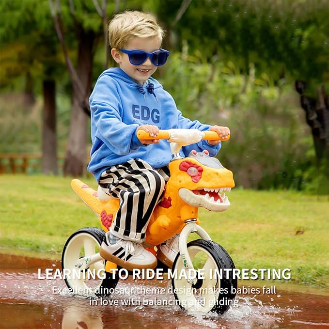 Dinosaur-Themed Toddler Balance Bike Toys for 2-7 Year Old Girls & Boys - Music & Lighting Effects, No-Pedal Training Bike, Best Gifts for Kids with Carbon Steel Frame & Adjustable Handlebar-CubbioJoy