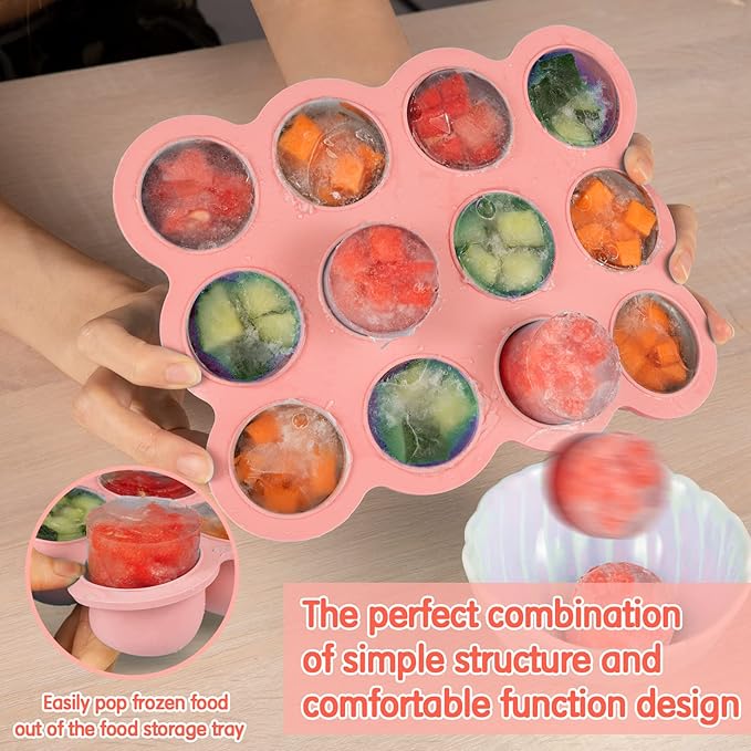 12x1.5oz Baby Food Freezer Tray with Clip Lid Gossamer Pink | Food Grade Silicone Storage Containers for Purees & Vegetables-CubbioJoy