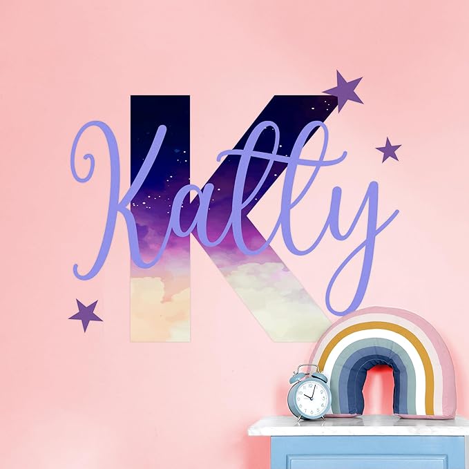 Custom Stickers Name Wall Decor I Personalized Name Sign for Room Decor | Multiple Custom Name & Initial I Decal for Baby Girl Nursery Decor I Nursery Wall Decal for Baby (B. Night Sky)-CubbioJoy
