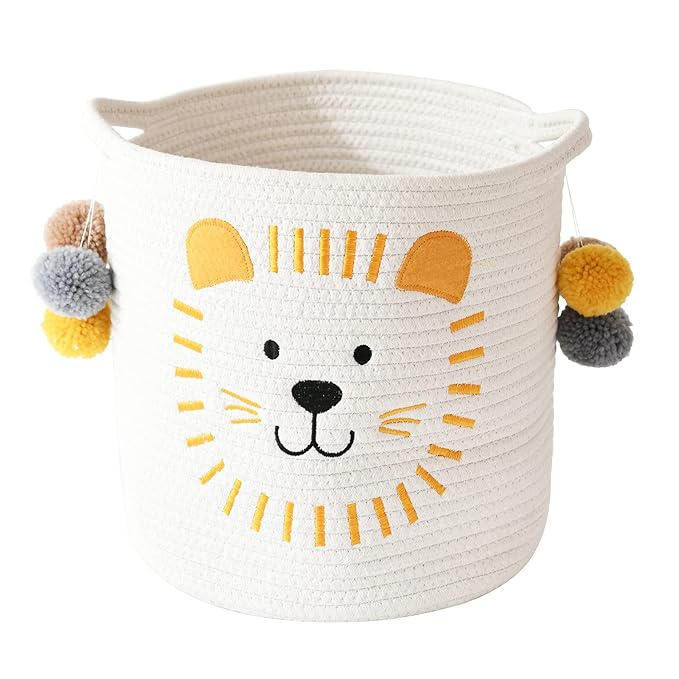 INough Toy Storage Baskets Cute Laundry Basket with Handles Dog Toy Storage Basket Durable Large Cotton Rope Storage Bins Home Organizer Solution for Office, Bedroom, Closet, Toys & Laundry (Lion)-CubbioJoy