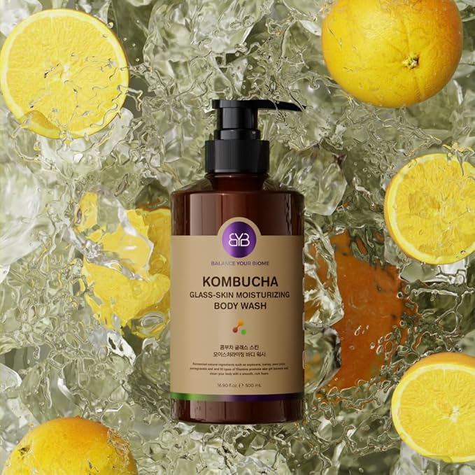 BALANCE YOUR BIOME Kombucha Glass-Skin Moisturizing Body Wash, K-Beauty,Fermented soybean, barley, Pear Juice, Pomegranates,12 Vitamins, Nurishing, Cleansing, 16.9 fl.oz.500ml, No Silicone-CubbioJoy