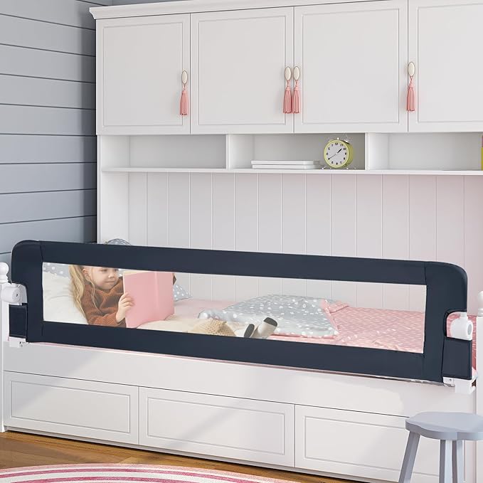 BABY JOY Bed Rails for Toddlers, Extra Long, Swing Down Safety Bed Guard for Convertible Crib, Folding Baby Bedrail for Kids Twin, Double, Full Size Queen & King Mattress (71", Dark Gray)-CubbioJoy