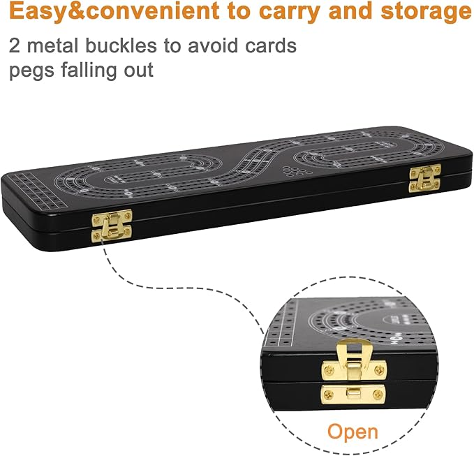 Cribbage Board Game Set 3 Tracks, 2 Storage Area, with 9 Metal Pegs,2 Decks of Playing Cards and Instruction, Wooden Travel Portable Cribbage Game Sets-CubbioJoy