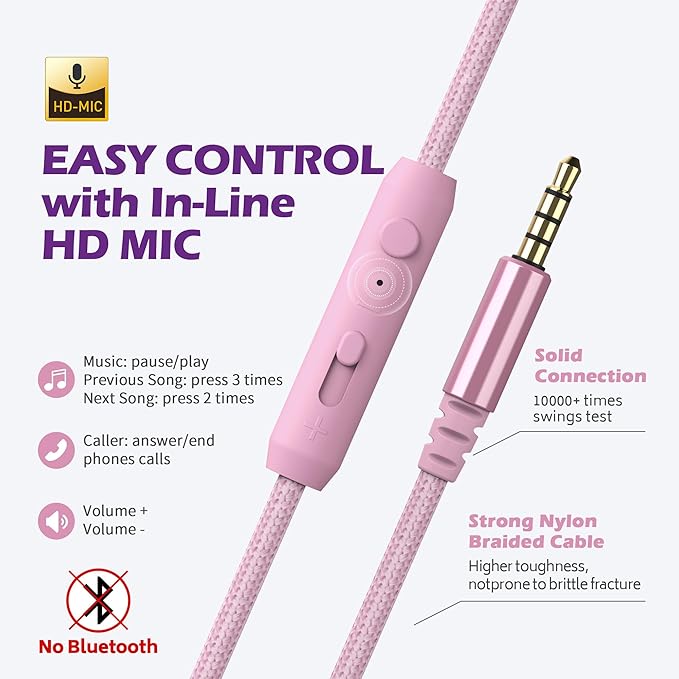 AILIHEN C8 Girls Headphones, On-Ear Headphones Wired with Microphone and Volume Control Foldable Corded Stereo 3.5mm Headset for Girls School Chromebook Laptop Computer PC Tablets Travel (Purple Pink)-CubbioJoy