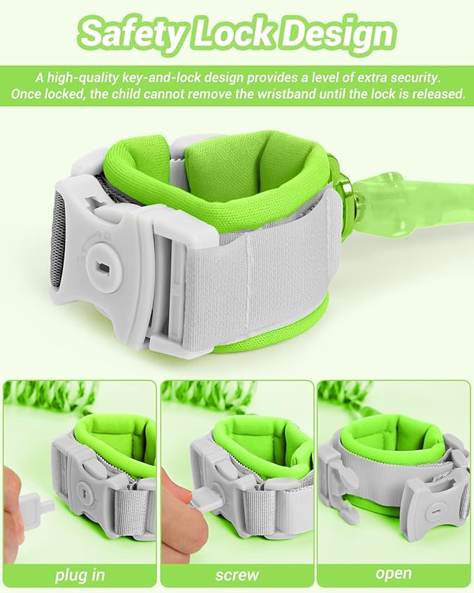 Dr.meter Anti Lost Wrist Link, 2 Pack Toddler Safety Leash with Key Lock, Reflective Child Walking Harness - Dual 8.2ft Length Blue & Green Kids Leash for Supermarket Mall Airport Amusement Park Zoo-CubbioJoy