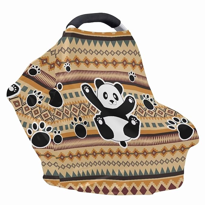 Binienty Breathable Car Seat Covers for Babies Newborns,Aztec Nation Panda Pattern Nursing Cover Breastfeeding Scarf Breathable Stroller Cover for Sun-CubbioJoy