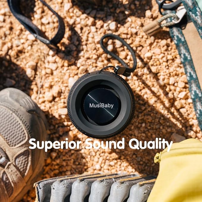 Bluetooth Speaker,MusiBaby M68 Small Portable Speaker:Speaker with BT5.3,Waterproof,Wireless,Bass,HD Sound,24H Playtime for Outdoor，Beach,Party,Stocking Stuffers,White Elephant Gifts(Blk)-CubbioJoy