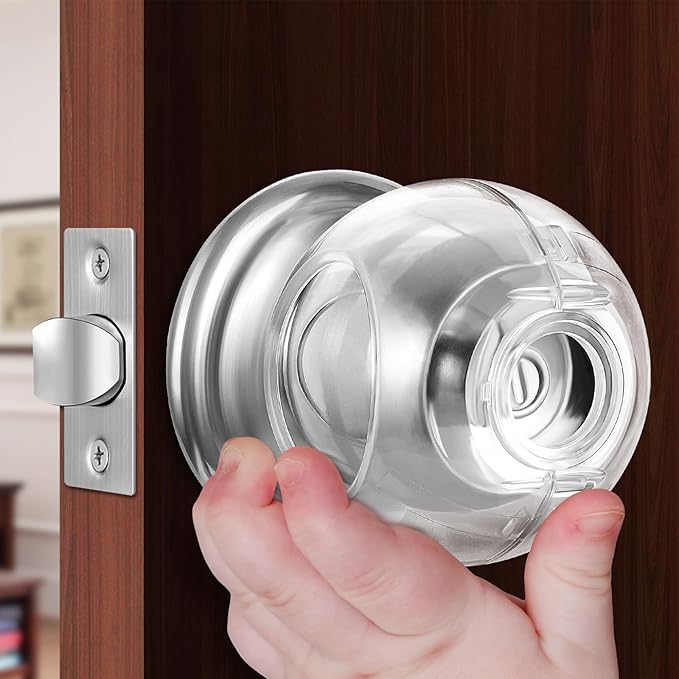 Clear Door Knob Safety Cover for Kids, 4 Pack Child Proof Door Knob Covers Fit More Color Knob Baby Proof Door Knob Covers Toddler Door Knob Cover Child Safety Door Knob Cover 2.7 X 2.3 Inches-CubbioJoy