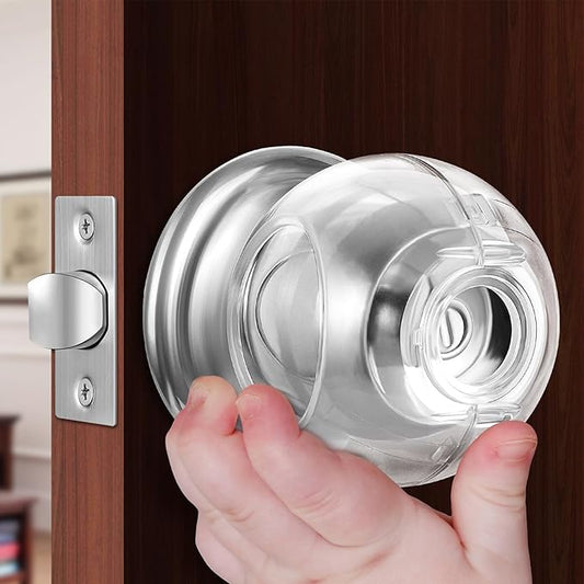 Clear Door Knob Safety Cover for Kids, 4 Pack Child Proof Door Knob Covers Fit More Color Knob Baby Proof Door Knob Covers Toddler Door Knob Cover Child Safety Door Knob Cover 2.7 X 2.3 Inches-CubbioJoy