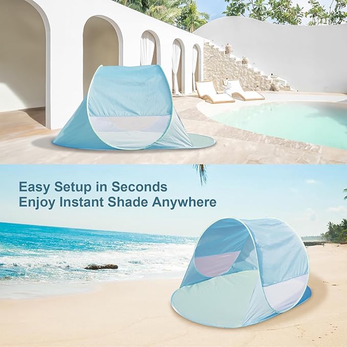 Action Air UPF 50+ Pop Up Beach Tent for 2-3 People, Instant Sun Shelter with 360°Ventilation, Water-Resistant Canopy, Lightweight & Portable Sun Shade for Beach, Camping, Sports (Blue)-CubbioJoy