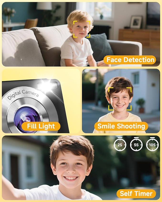 Digital Camera, 44MP FHD 1080P Camera for Kid with 16X Zoom Anti Shake, Compact Small Camera with 32GB SD Card, Digital Camera for Teens for Teens Girls Kids Adults(Black)-CubbioJoy