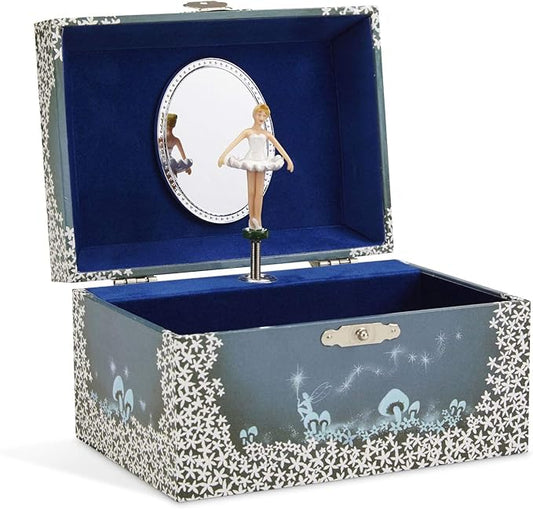 Jewelkeeper Girl's Musical Jewelry Storage Box with Twirling Fairy Blue and White Star Design, Swan Lake Tune-CubbioJoy