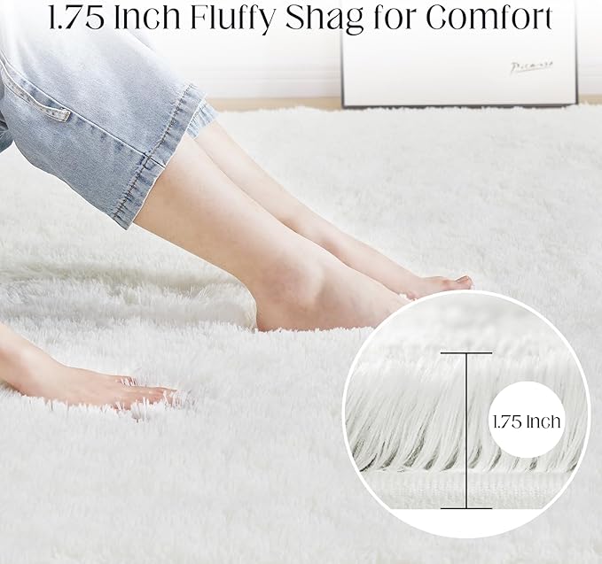 8x10 White Area Rug, Fluffy Plush Rugs for Bedroom, Non Slip Shag Indoor Carpet for Living Room, Nursery, Front Room, Room Decor-CubbioJoy
