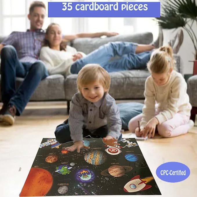 Jumbo Floor Puzzle for Kids, Large Jigsaw Puzzles 35 Piece for Kids Ages 3-5,Preschool Learning & Education Toys, Gifts for 4-8 Year Old Boys and Girls (Solar System Planet)-CubbioJoy