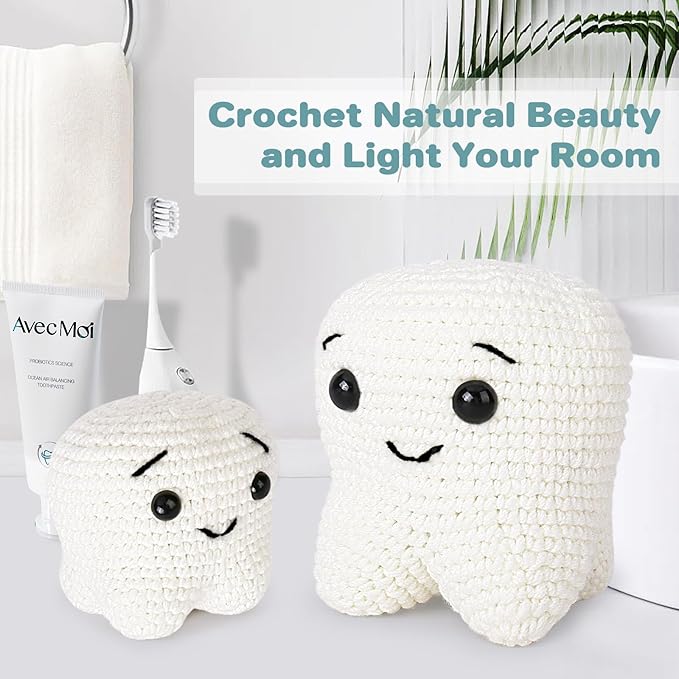 Crochet Kit for Beginners, Crochet Kit w Step-by-Step Video Tutorials, Crochet Starter Kit Learn to Crochet Kits for Adults Kids Beginners, Crochet Kit Tooth (40%+ Yarn Content)-CubbioJoy