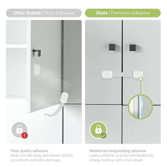 Baby Proofing Child Safety Locks (2 Pack) by Skyla Homes - The Safest, Quickest and Easiest 3M Adhesive Cabinet Latches, No Screws & Magnets, Multi-Purpose for Furniture, Kitchen, Ovens, Toilet Seats-CubbioJoy