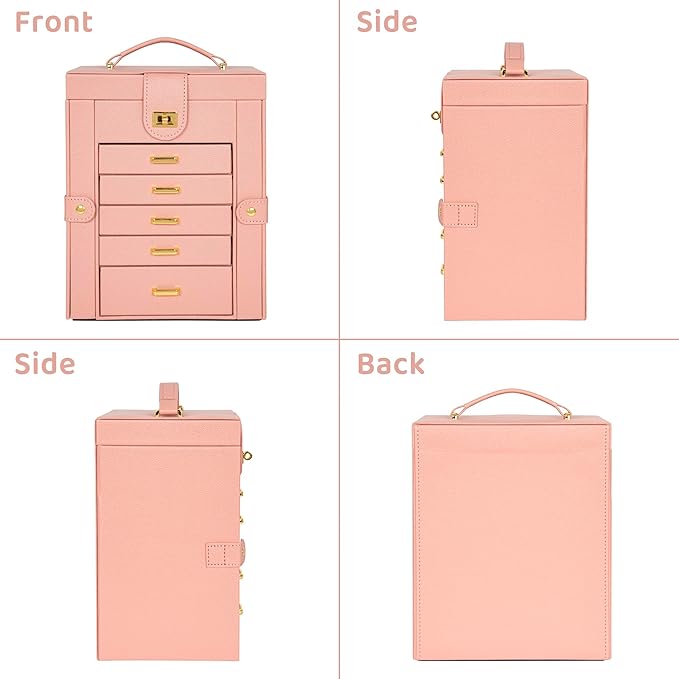 AKOZLIN Jewelry Box Organizer Functional Leather Jewelry Storage Case for Women Girls Ring Necklace Earring Bracelet Holder Organizer with Mirror Pink-CubbioJoy