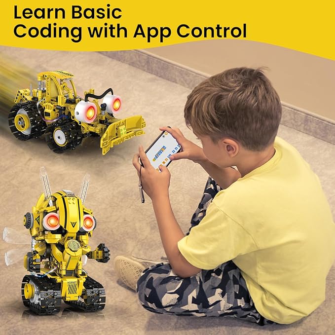 5-in-1 STEM Robot Building Kit for Kids Ages 8-16, Remote & App Controlled, Rechargeable Engineering Learning DIY Coding Toy, Educational Building Blocks Gift for Girls & Boys (673 PCS)-CubbioJoy