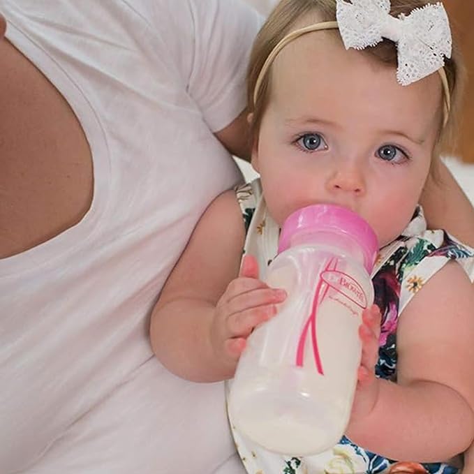 Dr. Brown's Natural Flow Anti-Colic Options+ Wide-Neck Baby Bottles 5 oz/150 mL,with Level 1 Slow Flow Nipple, Pink 4 Pack, 0m+-CubbioJoy