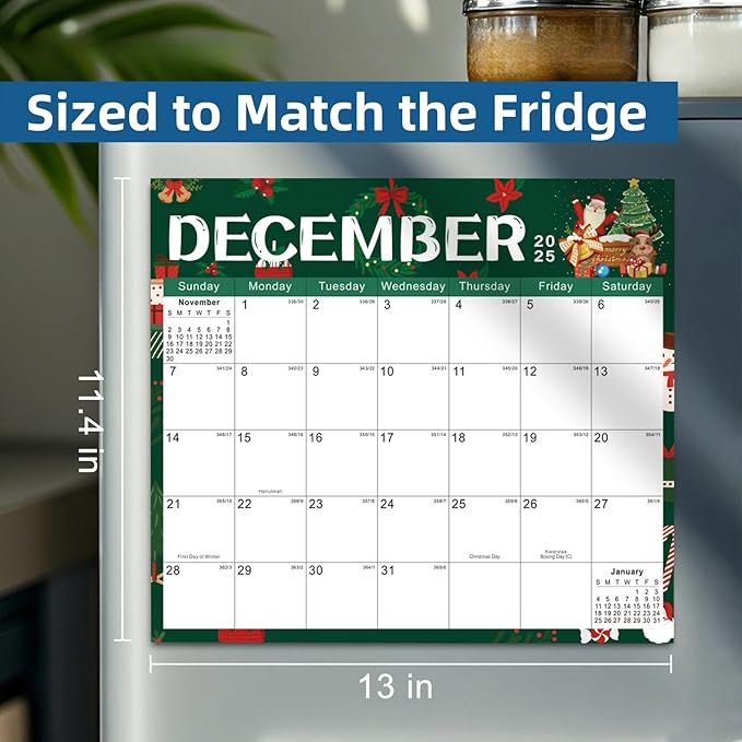 2025-2026 Magnetic Fridge Calendar 18 Monthly Magnetic Calendar for Refrigerator 2025-2026 Wall Calendar Planner Runs from July 2025 Until December 2026 Easy Organizing Markers Tearable (Festive)-CubbioJoy