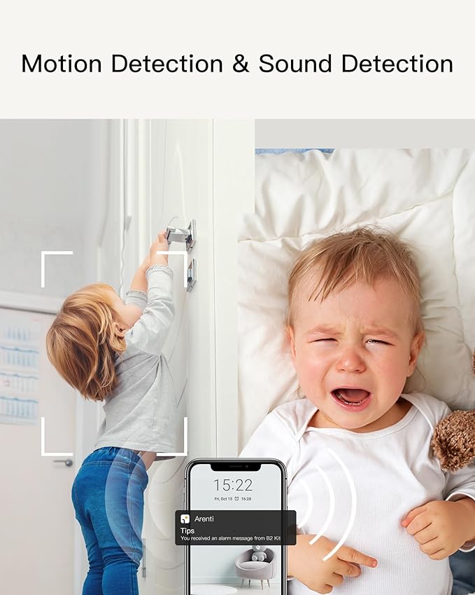 ARENTI B2, 360° View Baby Camera for Pet/Nanny, 2.4g WiFi Only, Temperature Sensor, Sound & Motion Detection, 2 Way Audio, Night Vision, Works Screen2-No Light-CubbioJoy