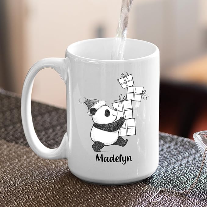 Customized Name Panda Bear Accent Coffee Cup, Personalized Panda Bear Ceramic Teacup Gift For Animal Lover Kids Child on Birthday Christmas, Cute Bears Travel Coffee Mug 11 Oz 15 Oz, Animal White Mug-CubbioJoy
