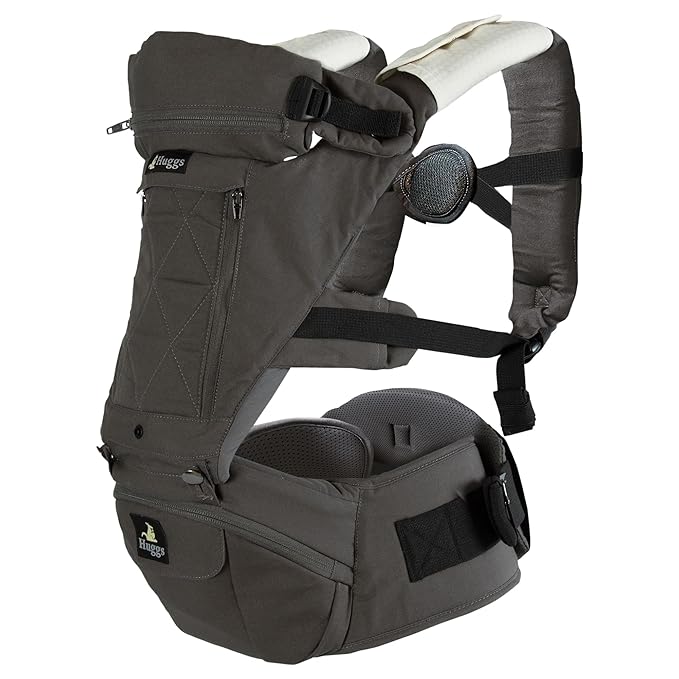 Abiie HUGGS 3-in-1 Baby Carrier w/Hip Seat - Front Facing, Hip Hugger, Back Baby Carrier - Healthy Sitting (M) Position, 3 Mos.-Toddler - Buckle Type Closure - Approved by US Safety Standards - Gray-CubbioJoy