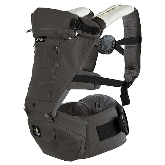 Abiie HUGGS 3-in-1 Baby Carrier w/Hip Seat - Front Facing, Hip Hugger, Back Baby Carrier - Healthy Sitting (M) Position, 3 Mos.-Toddler - Buckle Type Closure - Approved by US Safety Standards - Gray-CubbioJoy