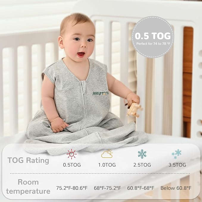 JELLYMONI Baby Sleep Sack 18-24 Months 100% Cotton Wearable Blanket, 0.5 TOG Soft Lightweight Toddler Sleeping Sack 3 Pack 2-Way Zipper Newborn Sleep Sacks-CubbioJoy