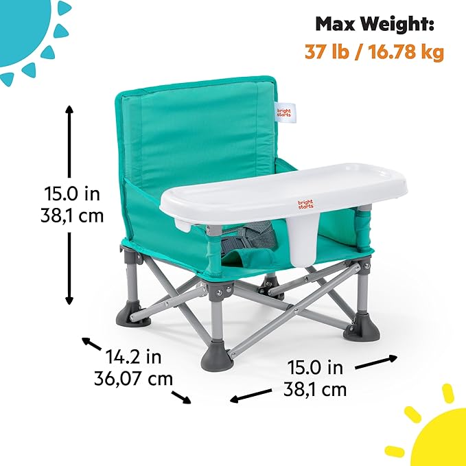 Bright Starts Pop 'N Sit Portable Booster, Indoor/Outdoor Use, Floor Seat with Feeding Tray, Teal, 6 Mos - 3 Yrs-CubbioJoy