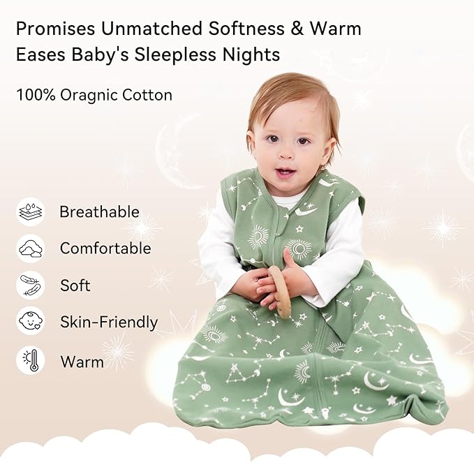 Baby Sleep Sack 12-18 Months 3 Pack 100% Cotton Lightweight 0.5 TOG Wearable Blanket Baby Sleep Bag with 2-Way Zipper for Infant Toddler-CubbioJoy