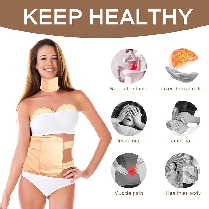 4 Pcs Castor Oil Pack Wrap Organic Cotton for Liver Detox, Stomach, Belly, Neck, Breast & Entire Body, Reusable Pads Kit for Hot/Cold Compress with Adjustable Elastic Strap, Waterproof & Anti Oil Leak-CubbioJoy