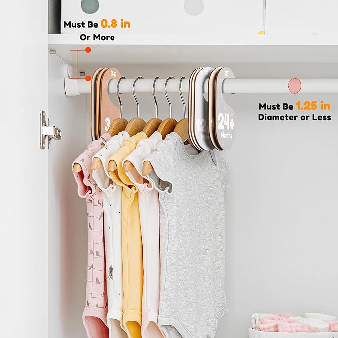 Baby Closet Dividers for Clothes Organizer - Set of 8 Adorable Wooden Double-Sided Baby Clothes Size Hanger Organizer from Newborn to 24+ Months for Nursery Beautiful Minimalist Decor-CubbioJoy