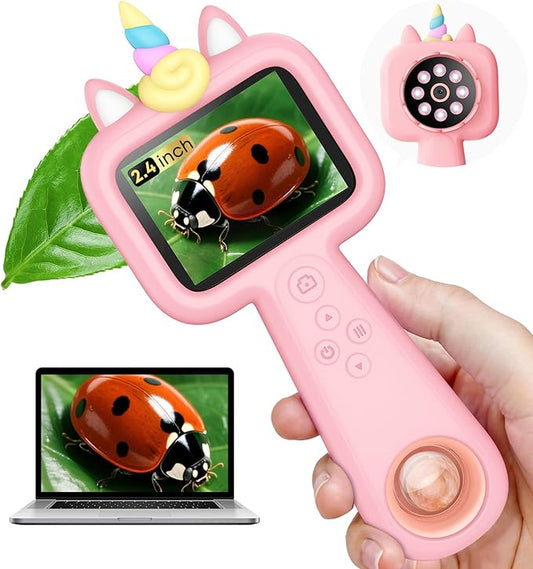 600X Portable Kids Microscope 2.4" Mini Handheld Digital Microscope for Kids - STEM Educational Science Kit Toys for Christmas Birthday Gifts Toys for 3 4 5 6 7 8 9 10 11 12 13 Year Old Girls-CubbioJoy