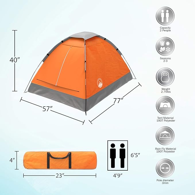2-Person Dome Tent – Easy Set Up Shelter with Rain Fly and Carrying Bag for Camping-CubbioJoy