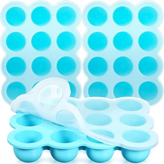 3 Pcs Baby Food Storage Container 12 Cup Silicone Baby Food Freezer Tray with Lid Stackable Reusable Silicone Baby Food Freezer Storage Tray for Food Vegetable Fruit Puree and Breast Milk (Blue)-CubbioJoy