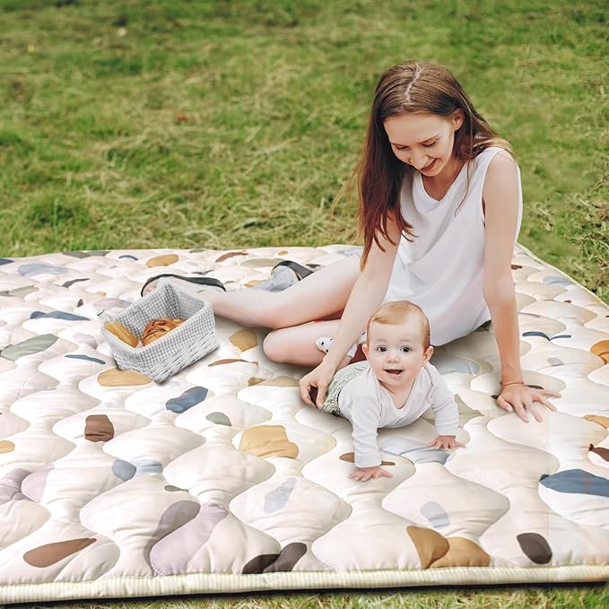 Baby Play Mat, 50x50 Playpen Mat with Super Soft Touch, Activity Playmat with Upgraded Anti-Slip Bottom, Machine Washable Crawling Mat for Floor & Picnic(Boho Color Blocks)-CubbioJoy