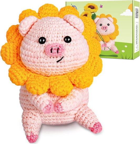 Crochet Kit for Beginners, Crochet Kit w Step-by-Step Video Tutorials, Crochet Starter Kit Learn to Crochet Kits for Adults Kids Beginners, Crochet Kit Pig (40%+ Yarn Content)-CubbioJoy
