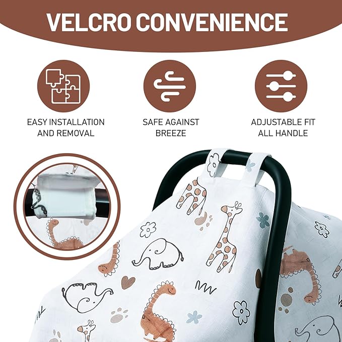 80S Muslin Car Seat Cover for Babies - Soft & Breathable Infant Carrier Canopy, Lightweight Sunshade for Summer, Universal Fit for Baby Boys & Girls-CubbioJoy