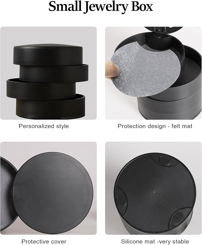 CONBOLA Jewelry Organizer, Small Jewelry Storage Box Earring Holder for Women, 5-Layer Rotating Travel Jewelry Tray Case with Lid for Bracelets Rings Bracelets(Black)-CubbioJoy