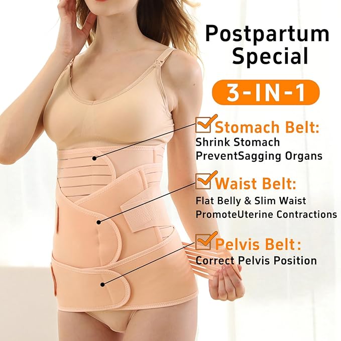 3 in 1 Postpartum Belly Band Post Partum for Women Abdominal Binder Surgery C Section Recovery Stomach Belly Wrap Belt-CubbioJoy