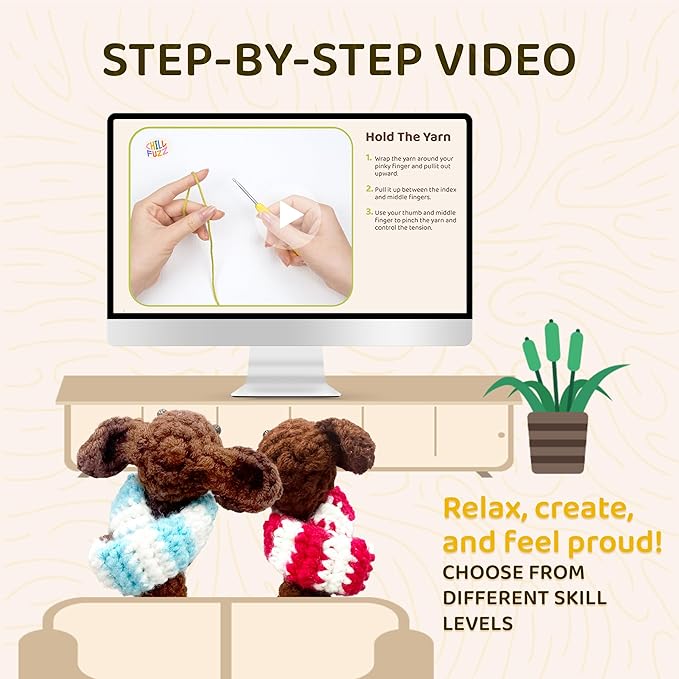 ChillFuzz Animal Crochet Kit Beginner Crochet Kit for Adults and Kids with Yarn Hook and Instructions Perfect Handmade Gift for Pet Lovers Dachshund-CubbioJoy