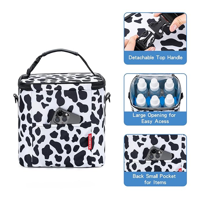 Breastmilk Cooler Bag with Ice Pack Fits 6 Baby Bottles Up to 9 Ounce, Baby Bottle Bag with Shoulder Strap for Nursing Mom Daycare, Cow-CubbioJoy