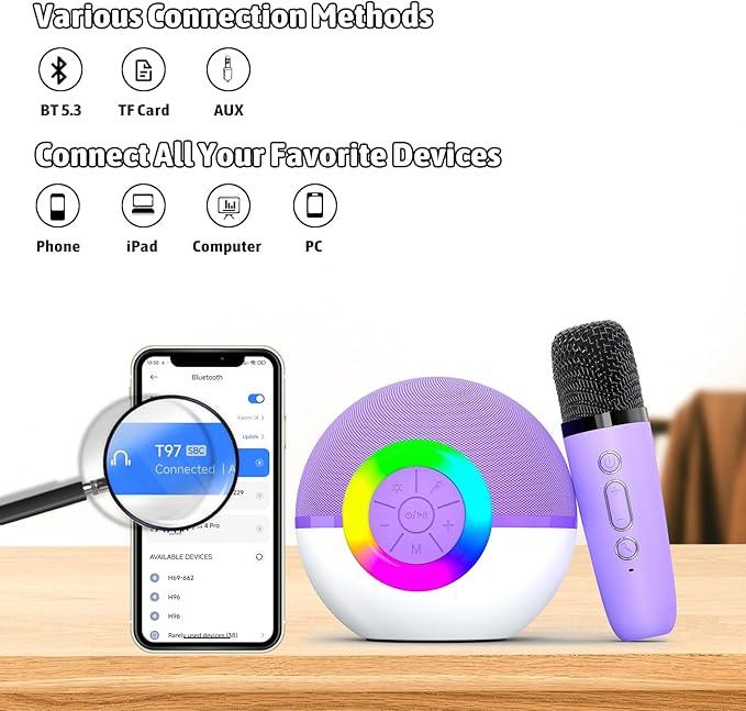 Karaoke Microphone Machine Toys for Kids Adults, Mini Portable Bluetooth Speaker with 2 Wireless Mics, Christmas Birthday Gifts for Boys Girls Ages 3 4 5 6 7 8 9 10 11 12+ Year (Purple)-CubbioJoy