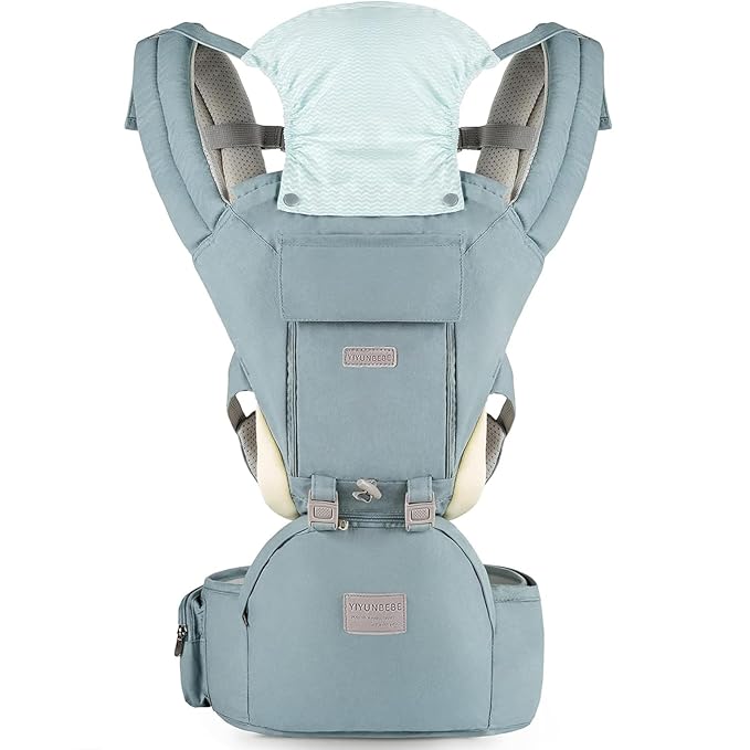 Baby Carrier, 3-in-1 Baby Carrier Newborn to Toddler with Hip Seat (Ergonomic M Position) for 0-36 Month/7-45lbs, Adjustable Size for Enhanced Lumbar Support,Perfect for On-The-go,Light Cyan-CubbioJoy